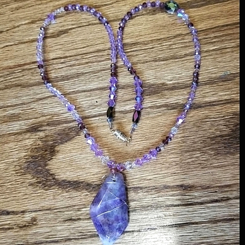 Native American Nade Natural Amethyst wire wrapped gemstone Reversible Necklace